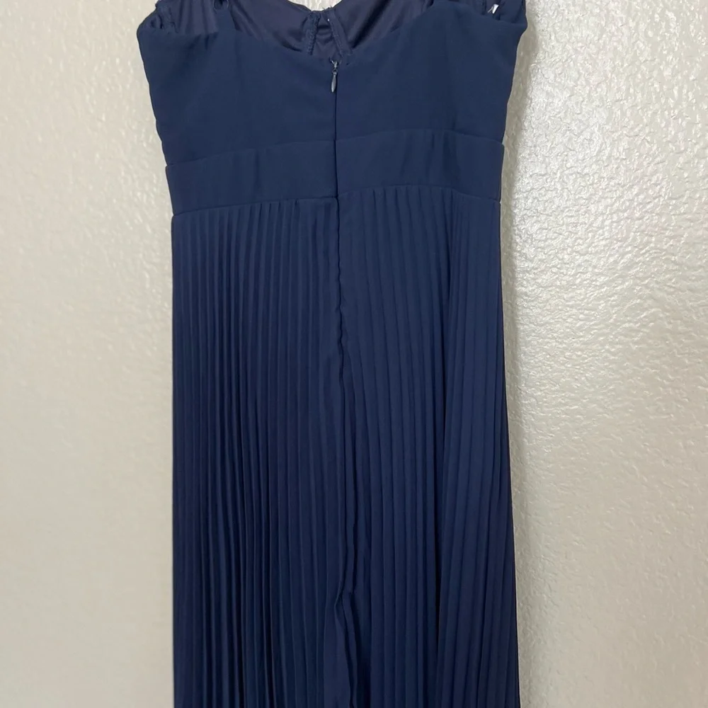 Certainly Lovely Navy Blue Pleated Bustier Maxi Dress - Picture 6 of 9